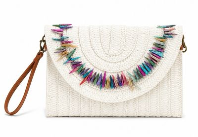 Colorful Beaded Ivory Clutch