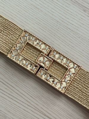 Beige Woven Belt with Gold Hardware