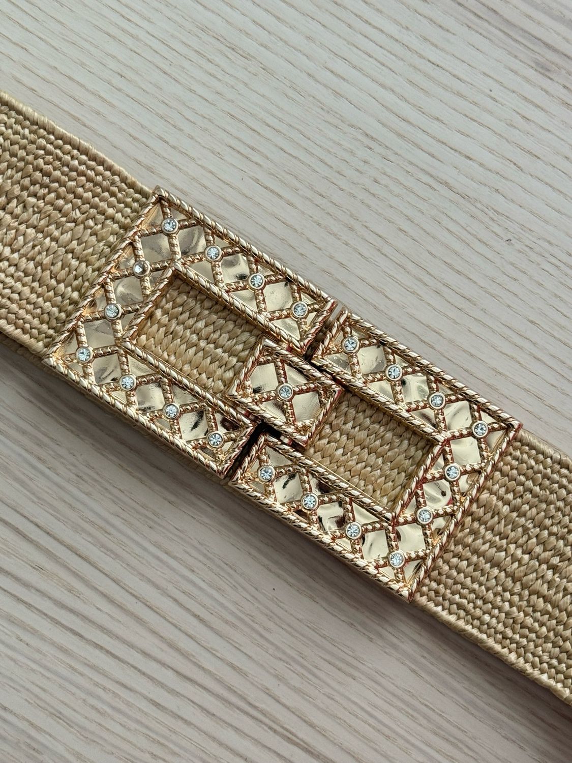 Beige Woven Belt with Gold Hardware