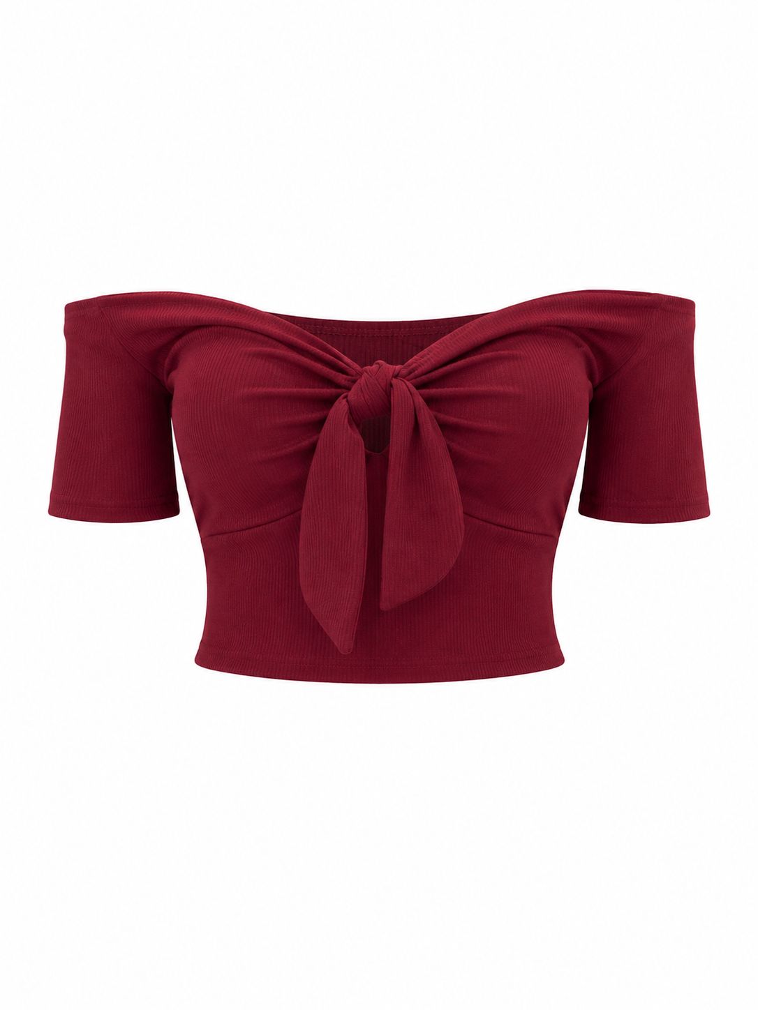 Wine Off-Shoulder Knot Top