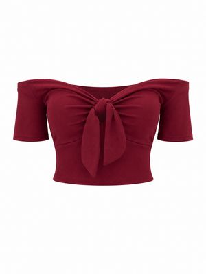 Wine Off-Shoulder Knot Top