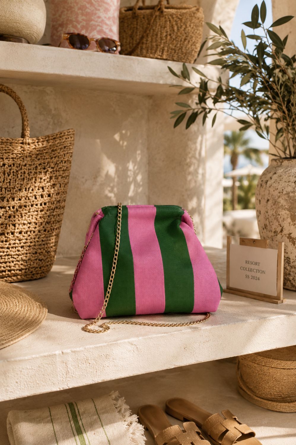 Green Pink Canvas Slouch Bag
