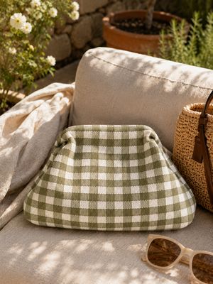 Olive Gingham Canvas Slouch Bag