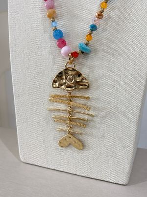 Colorful Fishbone Pendant Necklace