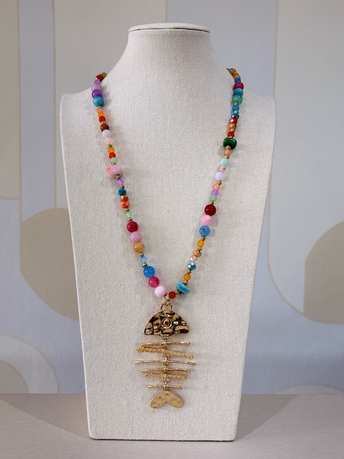 Colorful Fishbone Pendant Necklace