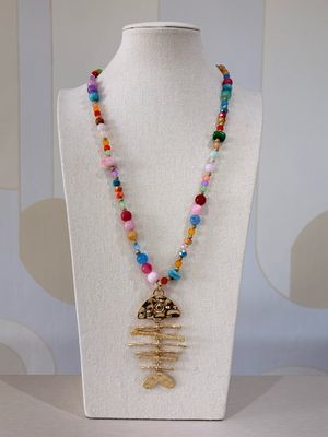 Colorful Fishbone Pendant Necklace