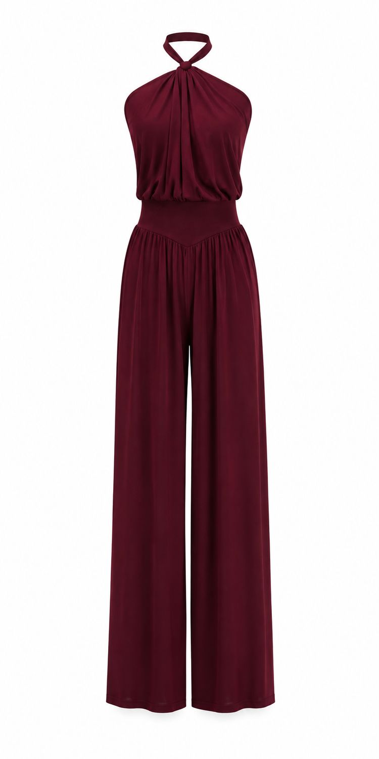 Burgundy Halter Wide-Leg Jumpsuit (One Size)