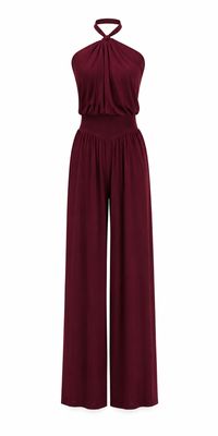 Burgundy Halter Wide-Leg Jumpsuit (One Size)