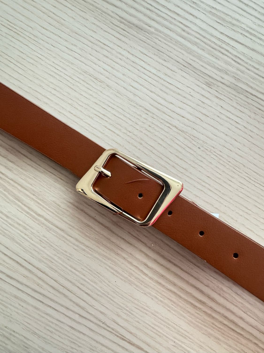 Tan Belt with Gold Square Buckle