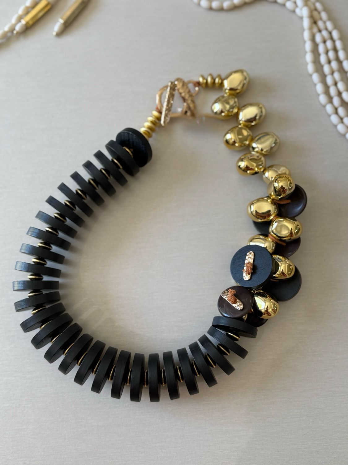 Black Wood Gold Statement Necklace