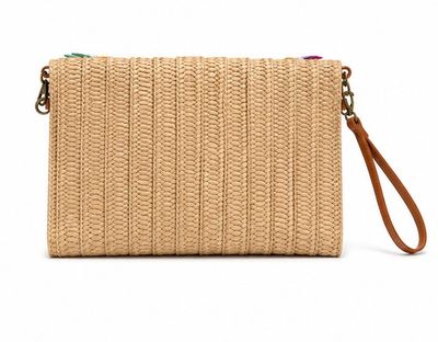 Colorful Beaded Tan Clutch