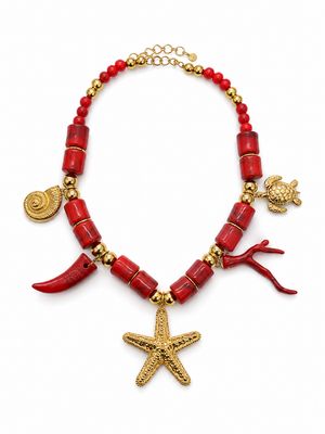 Red Ocean Inspired Charms Necklace