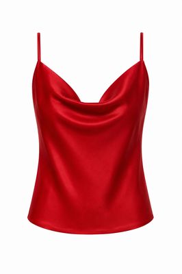 Red Satin Draped Blouse (One Size)