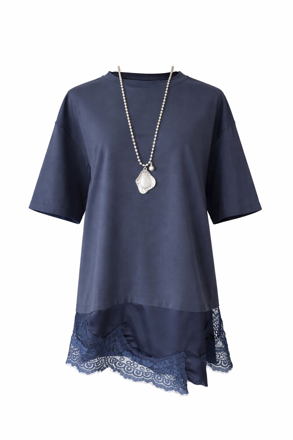 Navy Lace Oversized Shirt Dress