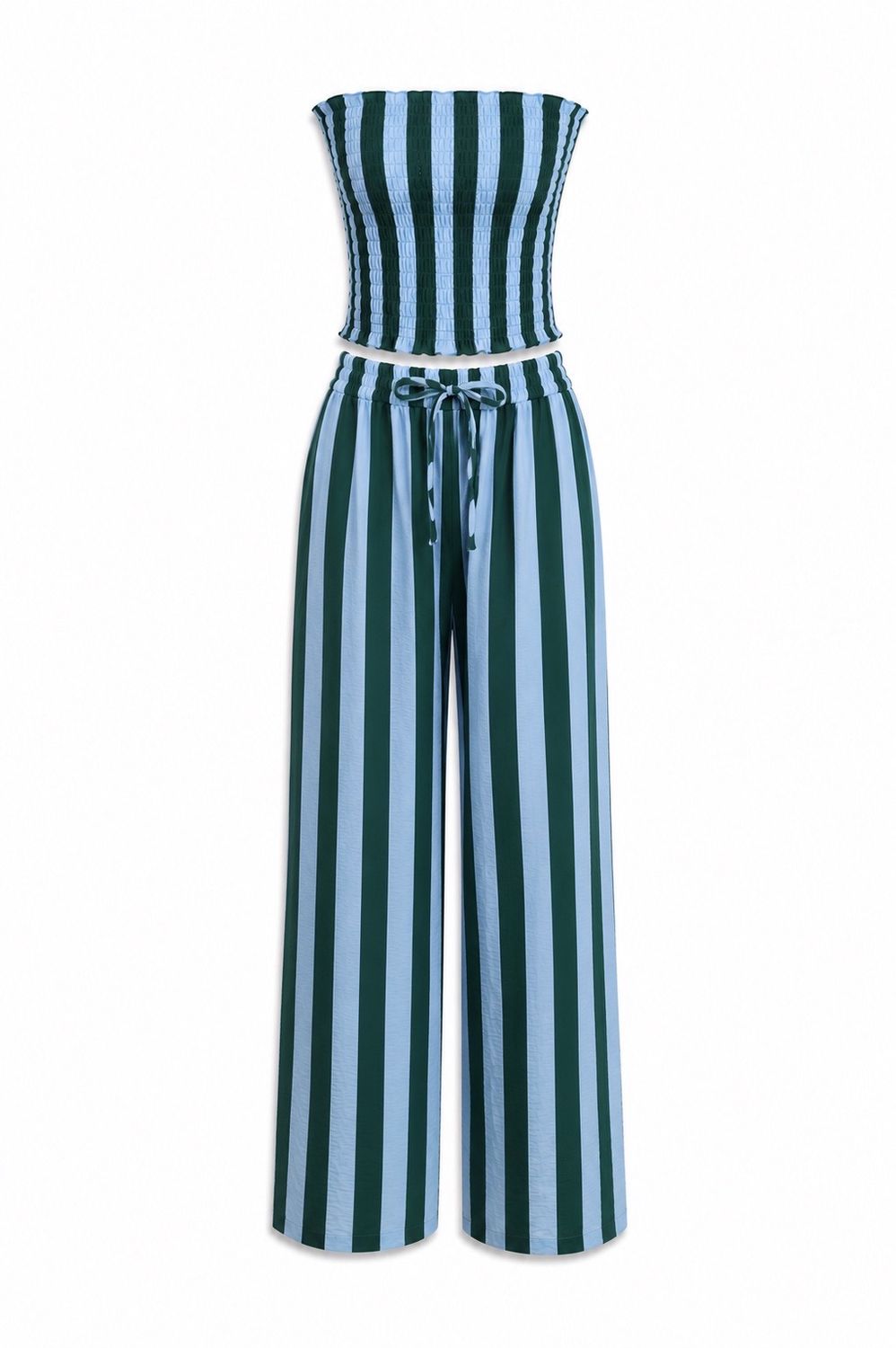 Blue & Green Stripes Top & Pants Set