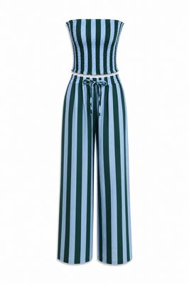 Blue & Green Stripes Top & Pants Set