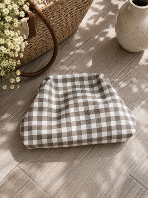Taupe Gingham Canvas Slouch Bag