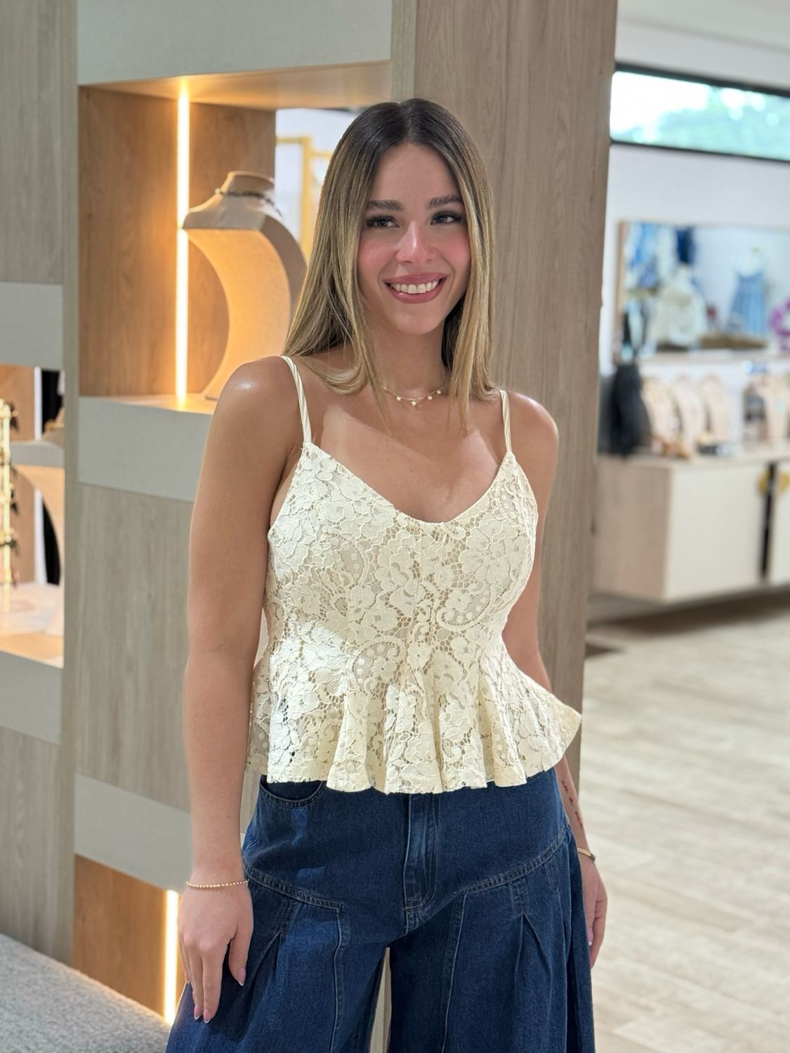 Ivory Lace Peplum Top