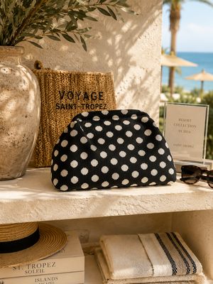 Black Polka Canvas Slouch Bag