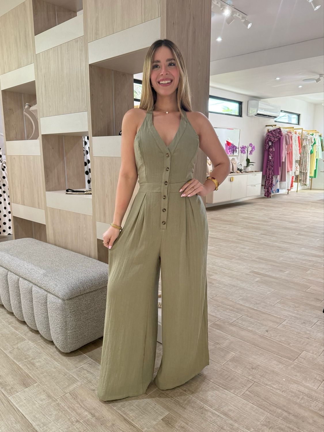 Olive Green Halter Jumpsuit
