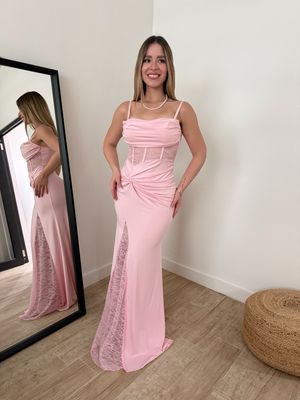 Pink Lace Elegant Maxi Dress