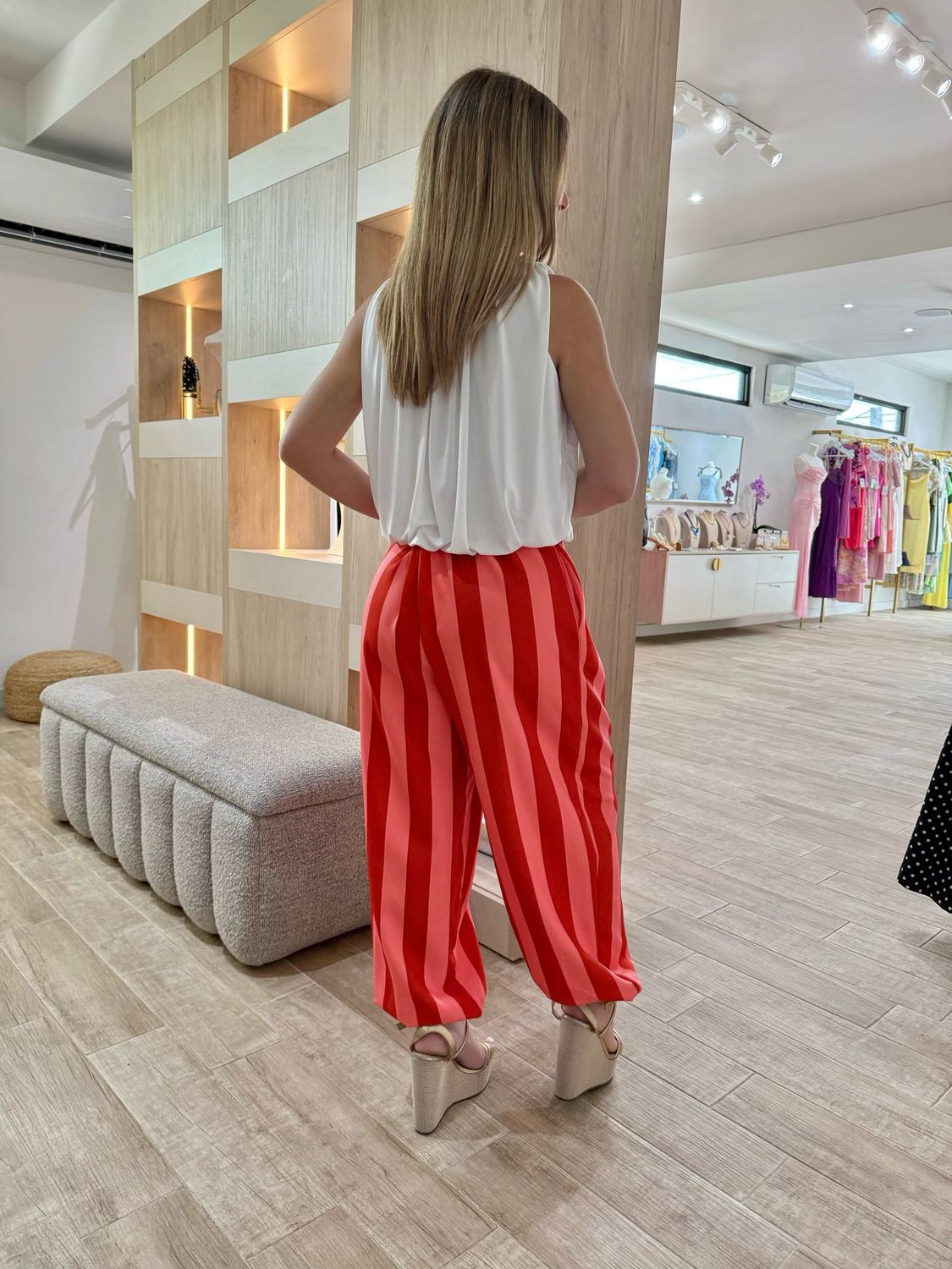 Burnt Orange Stripes Balloon Pants (One Size)