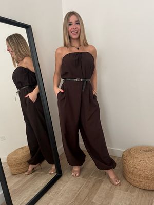 Mocha Muse Belted Balloon Jumpsuit