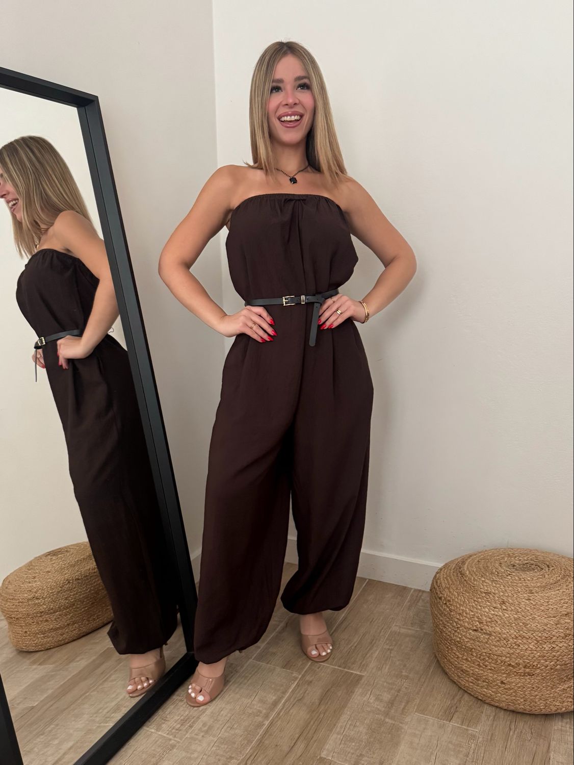 Mocha Muse Belted Balloon Jumpsuit