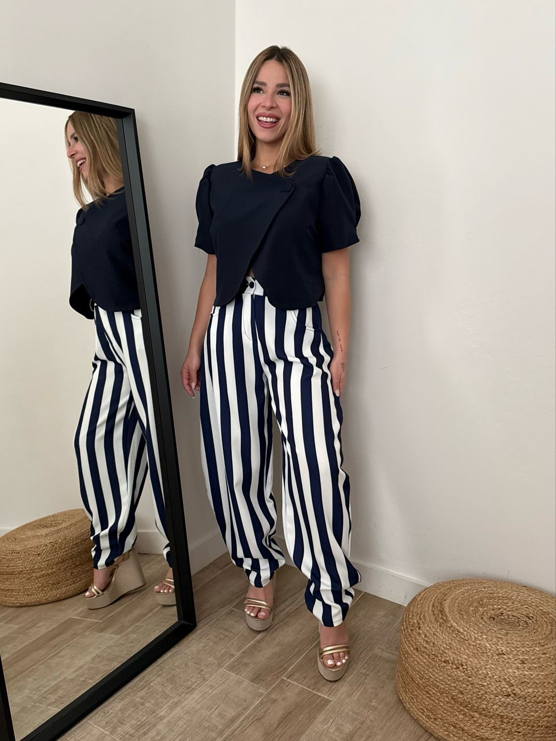 Navy Stripes Barrel Pant (One Size)