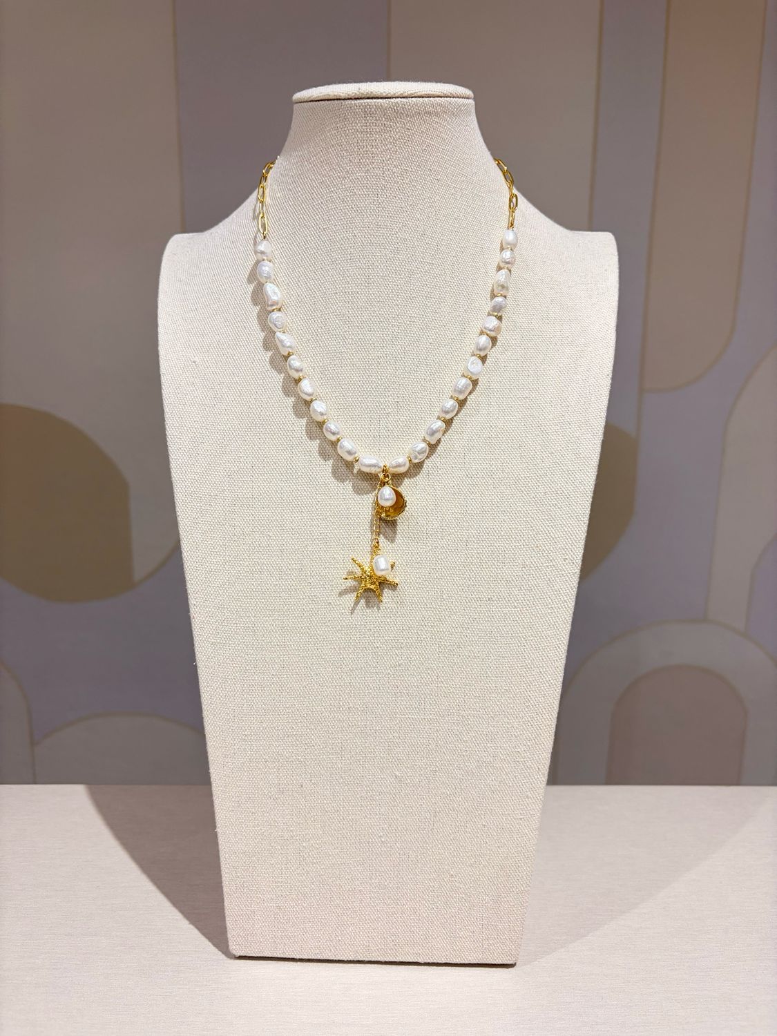 Golden Pearl Star Necklace