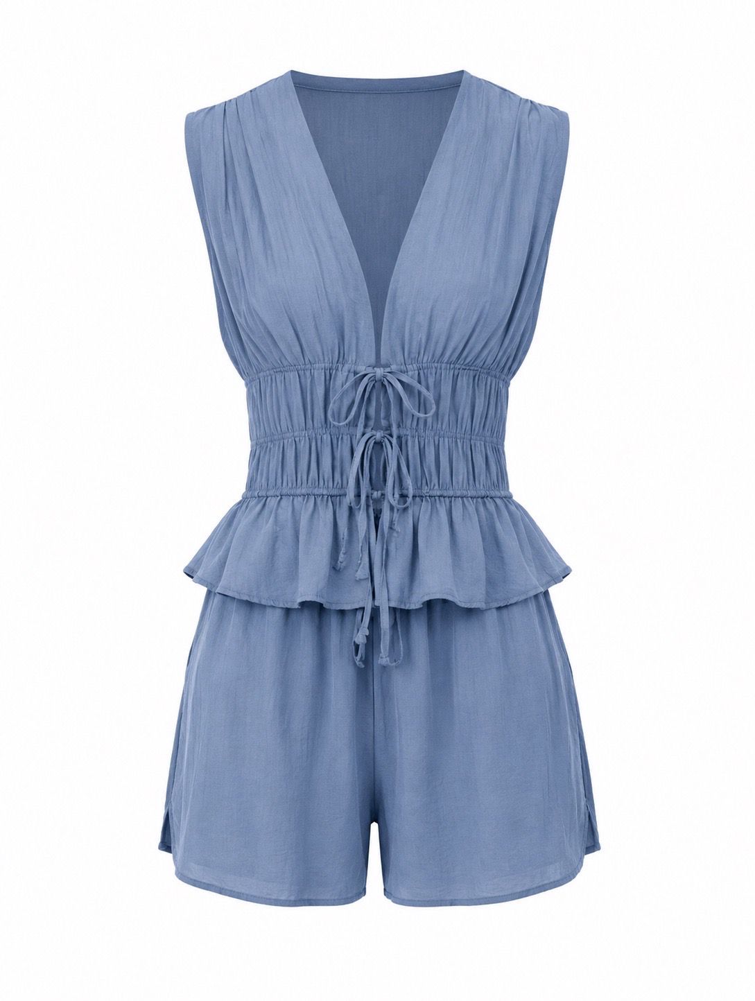 Dusty Blue Bow Top & Short Set