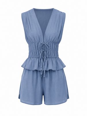 Dusty Blue Bow Top & Short Set