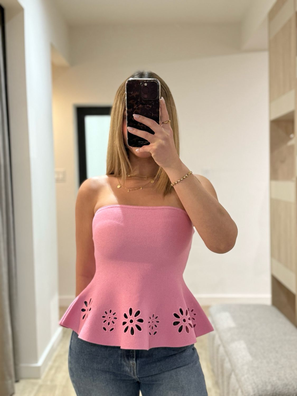 Pink Eyelet Peplum Top