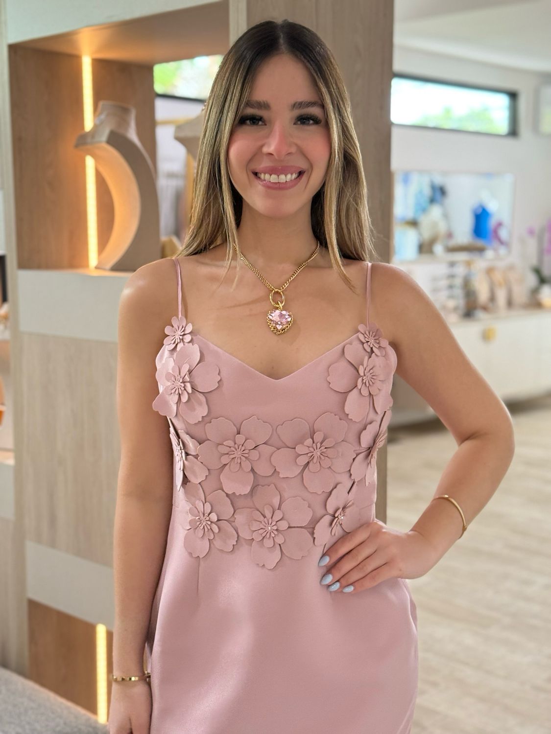 Dusty Pink Flower Details Dress