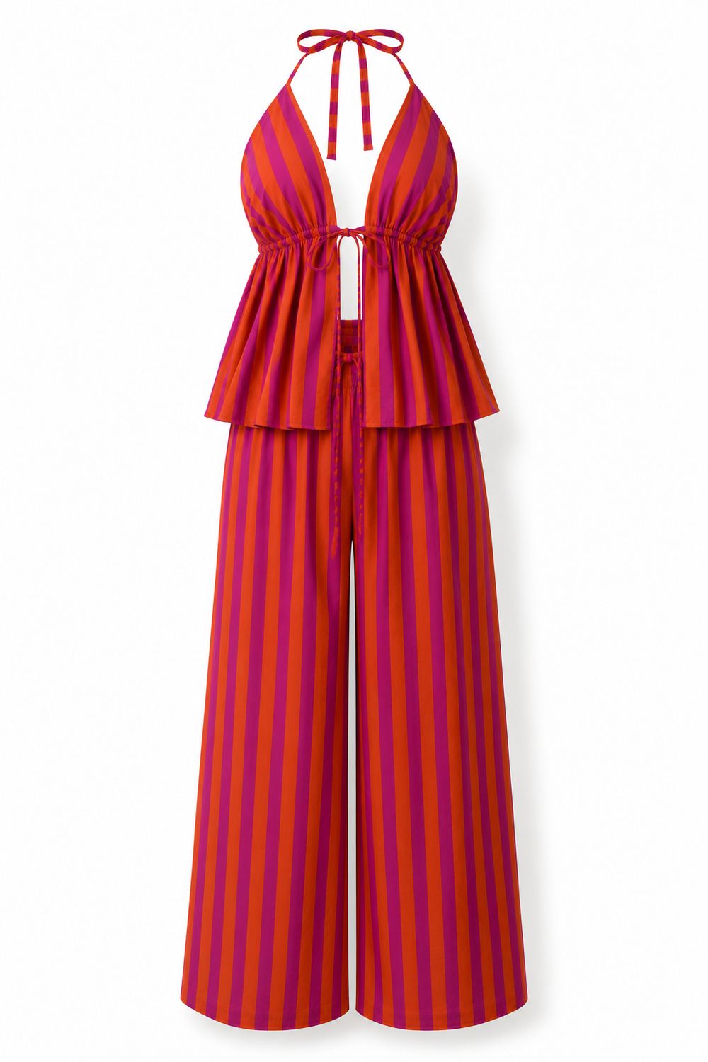 Fuchsia & Orange Halter Top & Pant Set