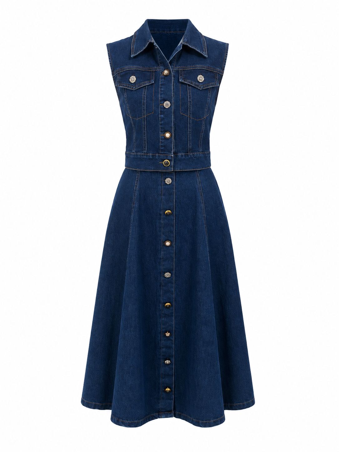 Denim Button Top & Skirt Set