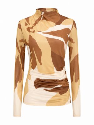 Neutral Abstract Print Long Sleeve Top