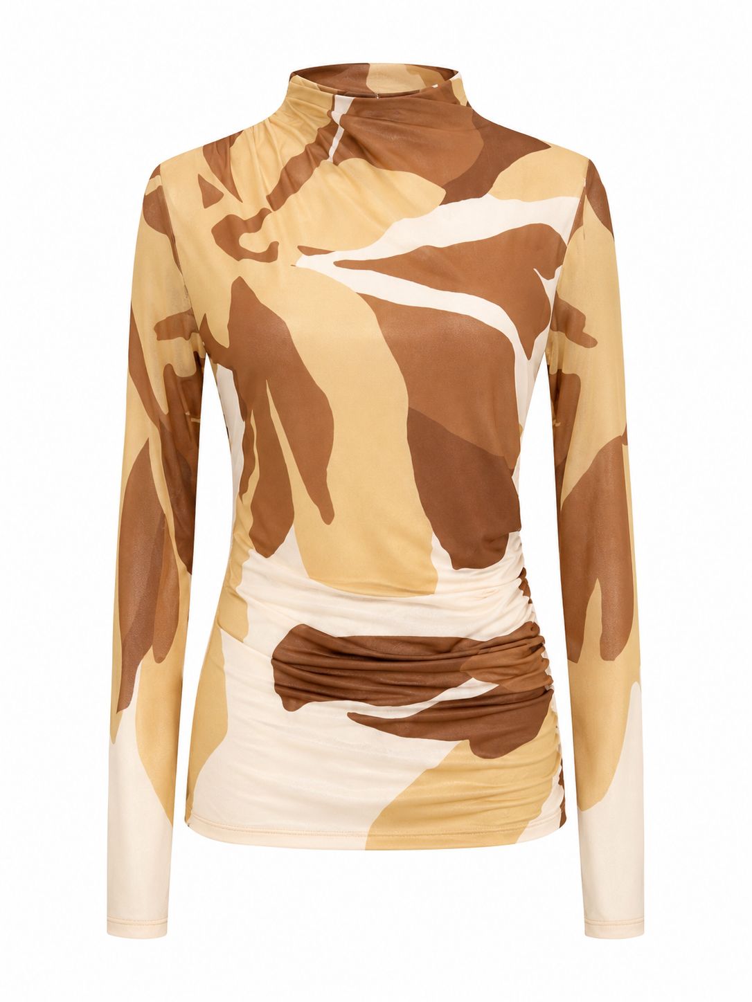 Neutral Abstract Print Long Sleeve Top, Size: Small