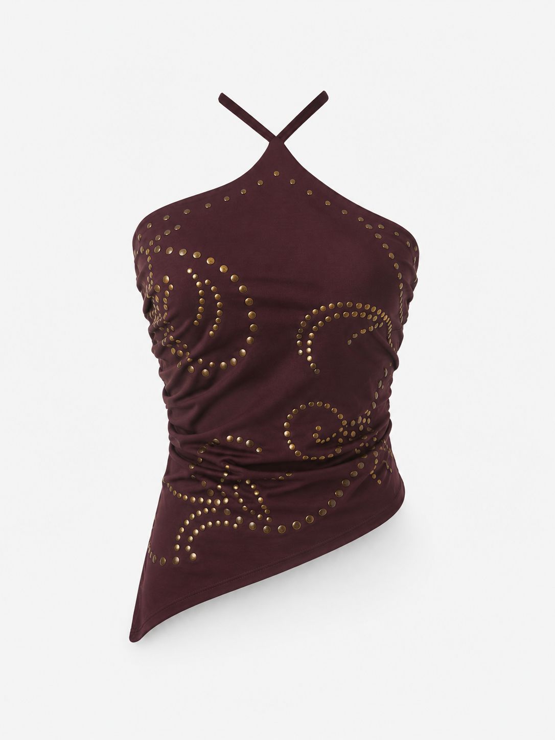 Burgundy Studded Asymmetrical Halter Top