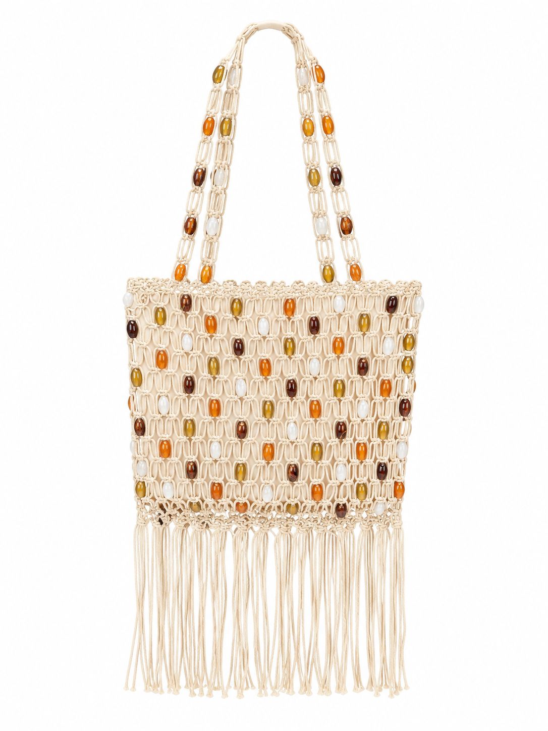 Ivory Beaded Fringe Tote