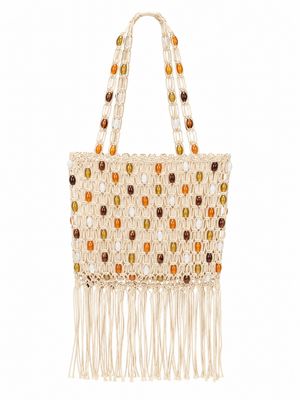 Ivory Beaded Fringe Tote