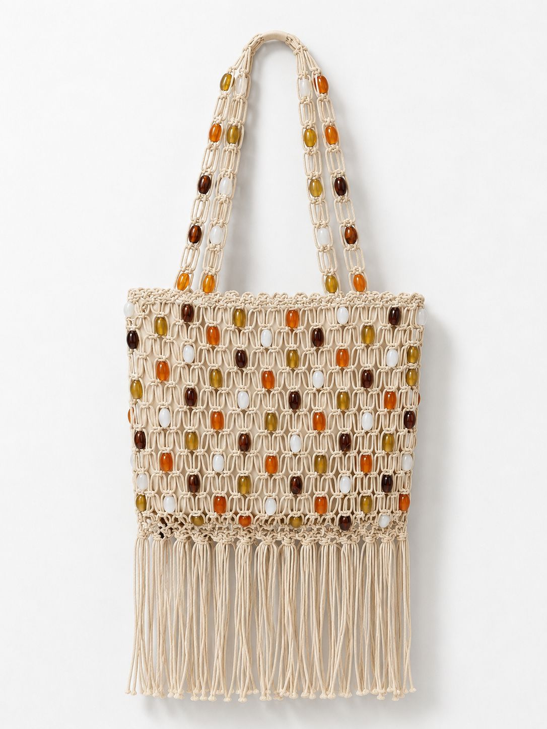 Ivory Beaded Fringe Tote