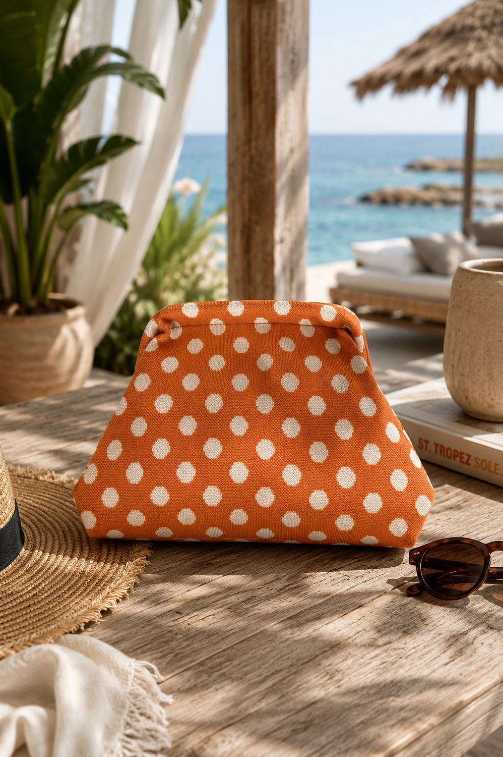 Apricot Polka Dots Canvas Slouch Bag