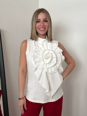 White Elegant Flower Blouse