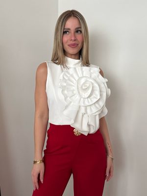 White Elegant Flower Blouse