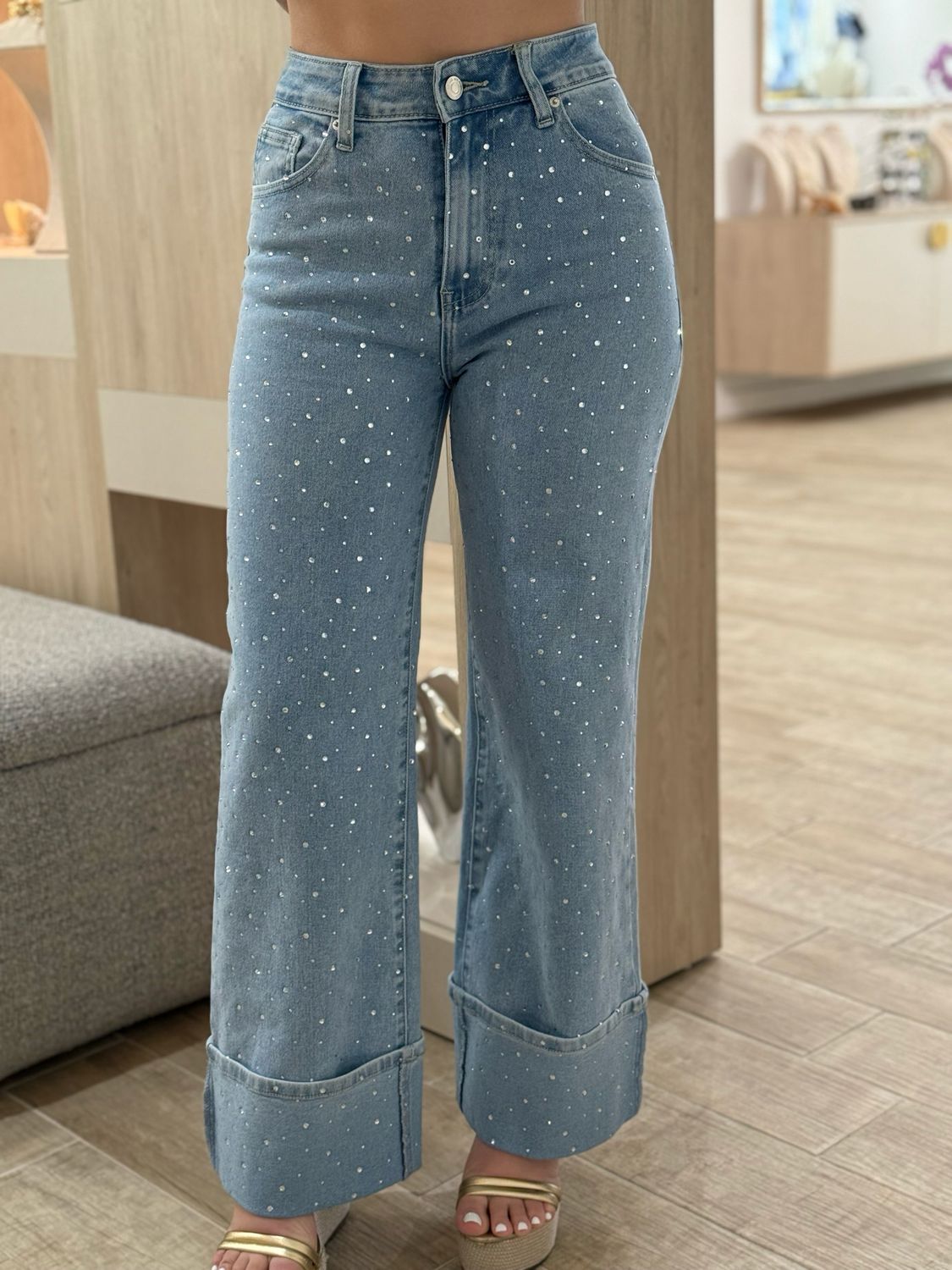 Rhinestone Folded Italian Jean