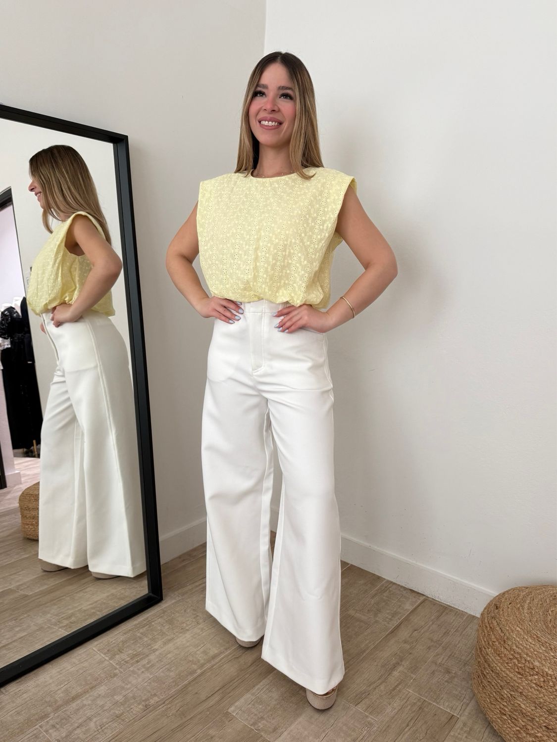 Butter Yellow Eyelet Top