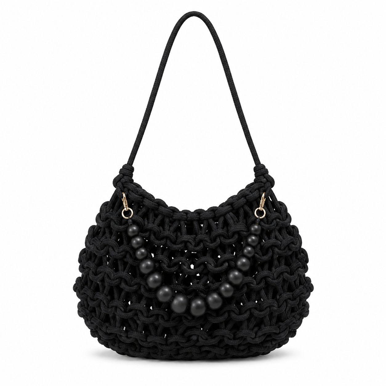 Black Woven Rope Shoulder Bag