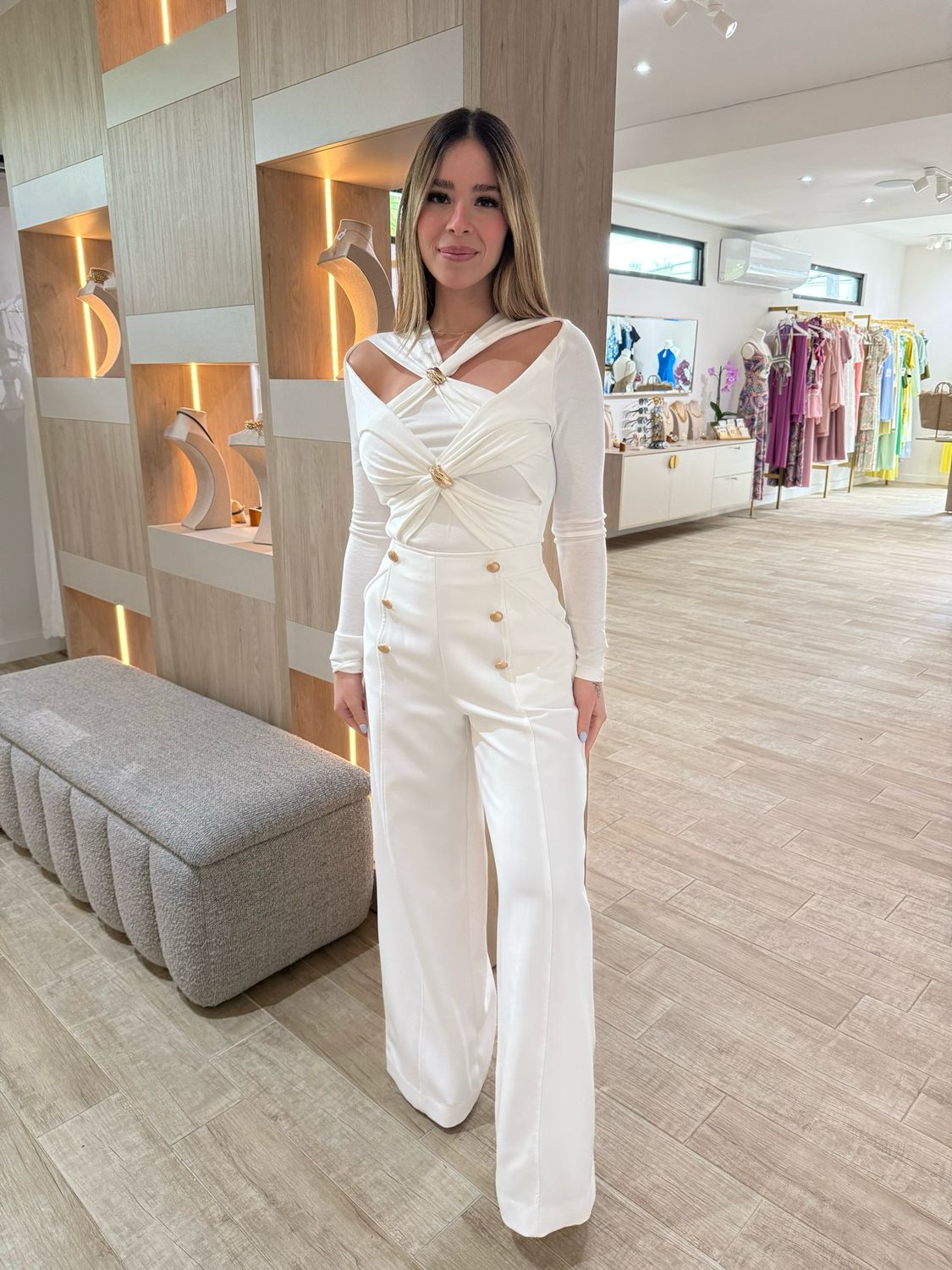 Off White Cross Style Long Sleeve Top