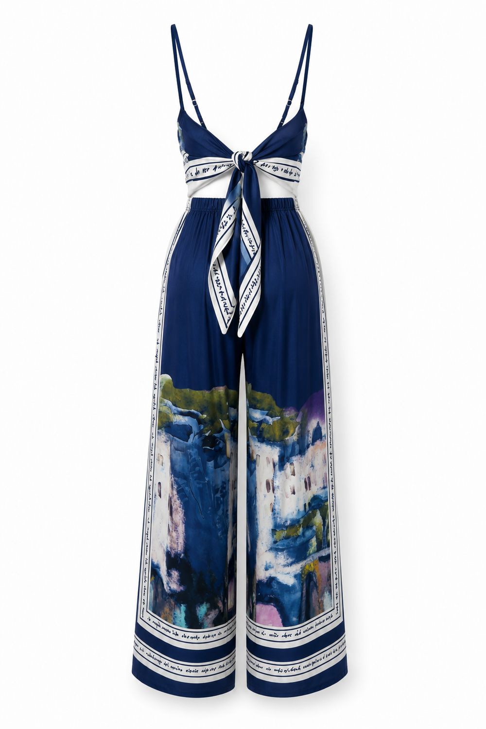 Santorini Blueberry Scarf Print Top & Pant Set (One Size)